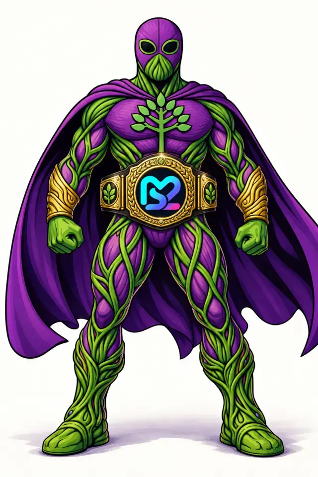 The Crypto Arborist tree hero wearing a MintStakeShare 2 championship belt